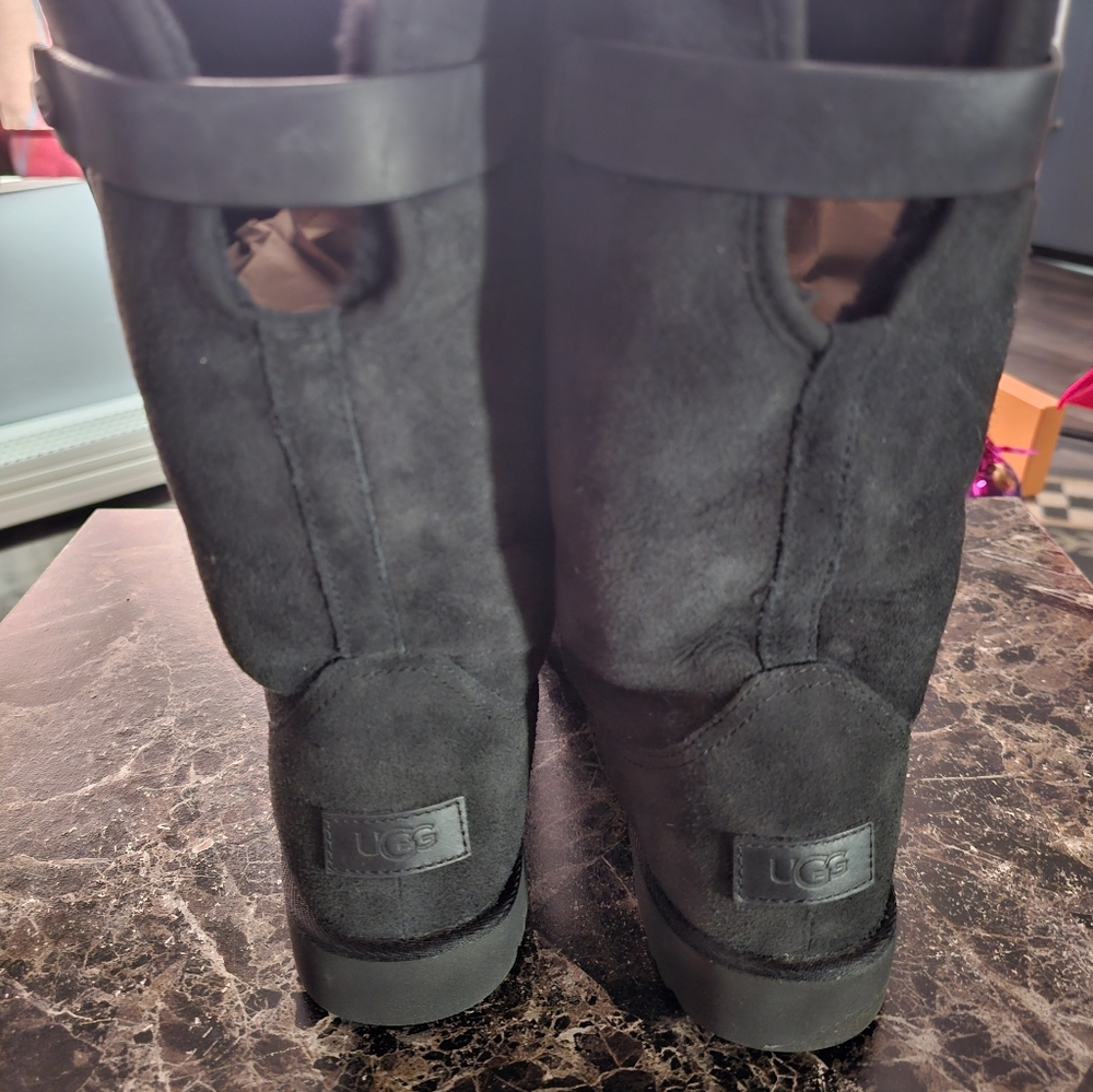 UGG Black Suede Tall Pull-On Boots